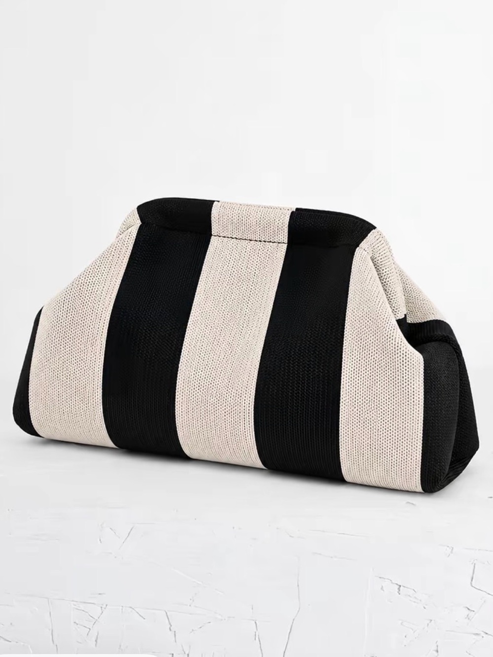 Striped Black and Cream Clutch Bag